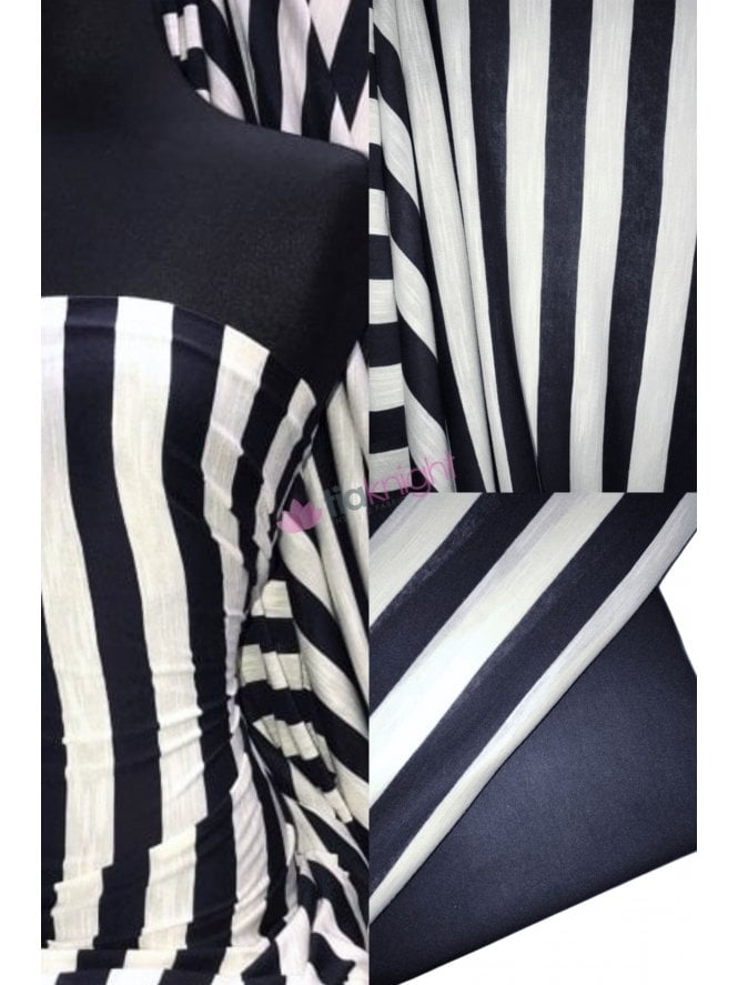 100% Viscose Stretch Fabric Material- Vertical Stripe Navy/Ivory SQ289 NYIV