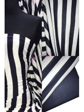 100% Viscose Stretch Fabric Material- Vertical Stripe Navy/Ivory SQ289 NYIV