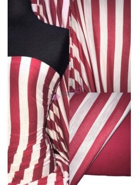 100% Viscose Stretch Fabric Material- Vertical Stripe Red/Ivory SQ289 RDIV