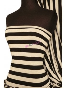 100% Viscose Stretch Fabric Material- Wide Stripe Black/Cream Q627 BKCRM