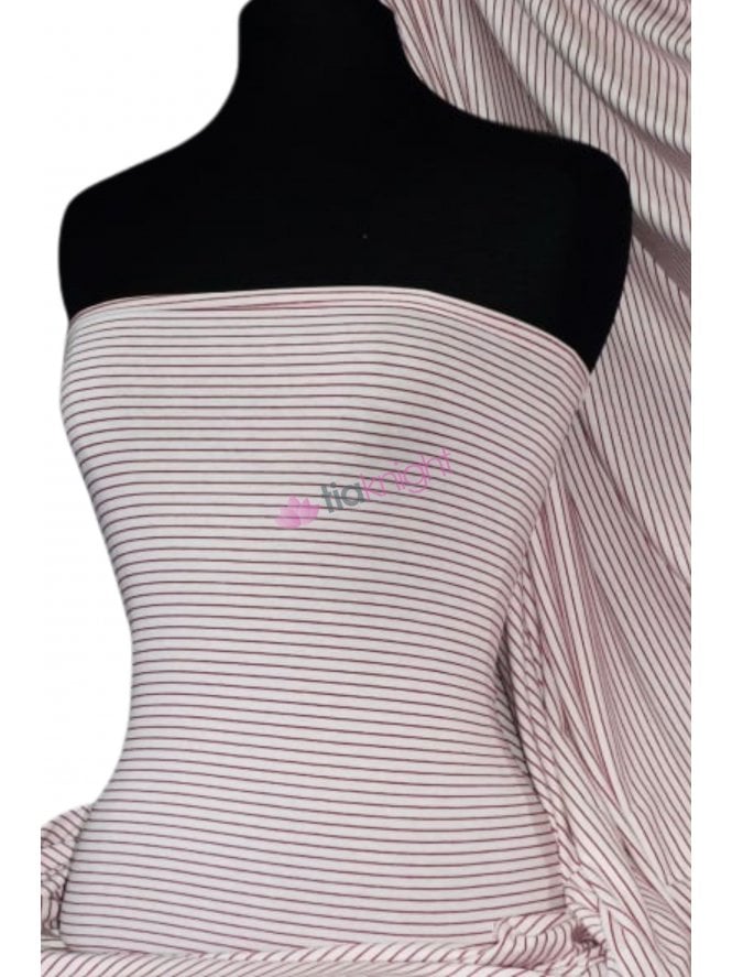 100% Viscose Stretch Fabric- Pin Stripe Red/White Q98 RDWH