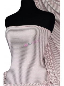100% Viscose Stretch Fabric- Pin Stripe Red/White Q98 RDWH