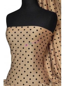 100% Viscose Stretch Fabric- Stone/Black Polka Dot Q500 STNBK