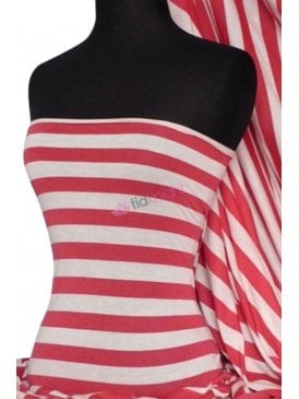 100% Viscose Stretch Fabric- Stripe Red/Cream Q616 RDCRM