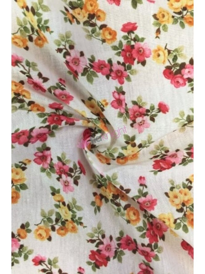 100% Viscose Stretch Material- Pink/Orange Daisy Q734 IVMLT