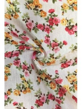100% Viscose Stretch Material- Pink/Orange Daisy Q734 IVMLT
