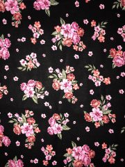 100% Viscose Woven Non-Stretch Material- Black/Pink Roses SQ394 BKPN