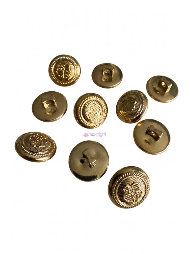 10x Blazer Coat Design Buttons Golden Domed Shank Back 15mm