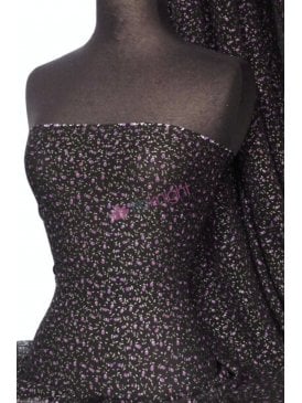 2.5 Meters Helenka Mesh Stretch Sheer Fabric- Black/Purple Floral Ditsy Q918 BKPPL