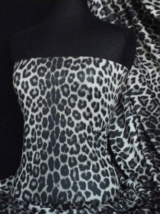 2.5 METRES Double Knit Heavy Stretch Jersey Fabric- Black/Brown Leopard Q1184 BKBR