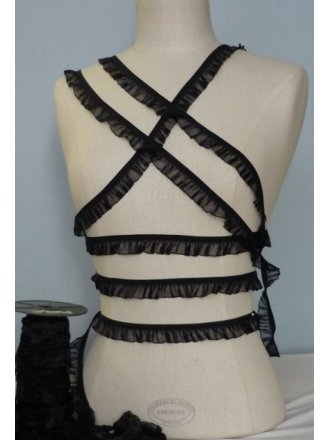 2 Metres Black Ruffle Organza Trim