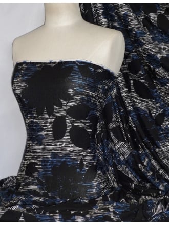 2 METRES Viscose Cotton Stretch Fabric- Floral Eclipse VSC200 BLBK