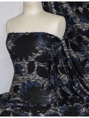 2 METRES Viscose Cotton Stretch Fabric- Floral Eclipse VSC200 BLBK