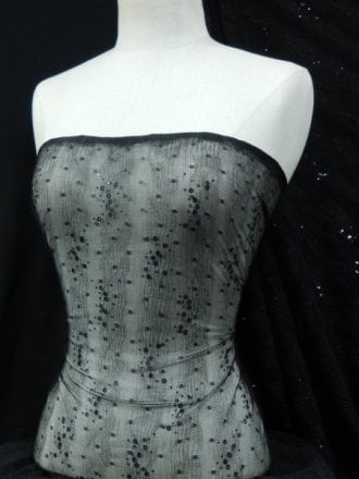 20 METRES Crinkle Net Sequin Stretch Polyester Material Wholesale Roll- Black JBL283 BK