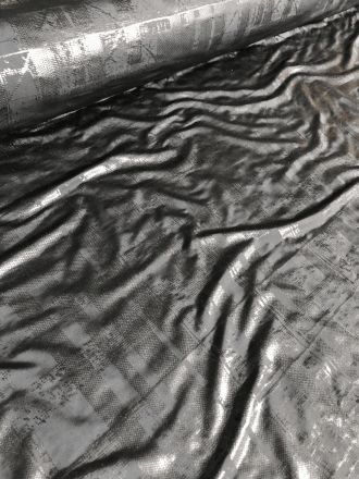 20 METRES Foil Effect Grid Pattern 4 Way Stretch Lycra Fabric Wholesale Roll- Black JBL88 BK