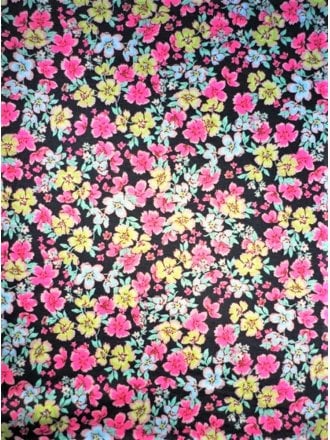 20 METRES Poly Viscose Light Weight Sheer Fabric Wholesale Roll- Pink/Yellow Ditsy Floral JBL304 PNY