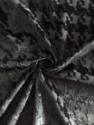 25 METRES 100% Polyester Burnout Stretch Fabric Wholesale Roll- Black Dogtooth JBL476 BK