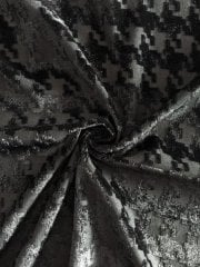 25 METRES 100% Polyester Burnout Stretch Fabric Wholesale Roll- Black Dogtooth JBL476 BK