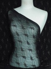 25 Metres Nylon Helenka Mesh Midnight Fairy Fabric Wholesale Roll- Black/Gold JBL453