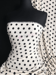 25 METRES Woven Blouse Fabric Wholesale Roll- Nude/Black Polka Dots JBL473 NDBK