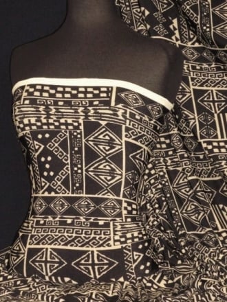 3.3 METRES Knitwear Stretch Fabric- Black/Stone Abstract Aztec Q1311 BKSTN