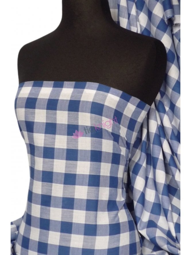 3.5 METRES Clearance Poly Cotton Material- Royal Blue Gingham Q561 RBLWHT