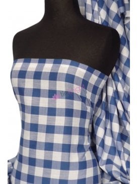 3.5 METRES Clearance Poly Cotton Material- Royal Blue Gingham Q561 RBLWHT