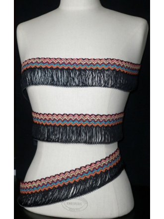 3 METRES Fringe Non-Stretch Trimming- Black/Multi Aztec TS34 BK