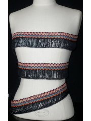 3 METRES Fringe Non-Stretch Trimming- Black/Multi Aztec TS34 BK