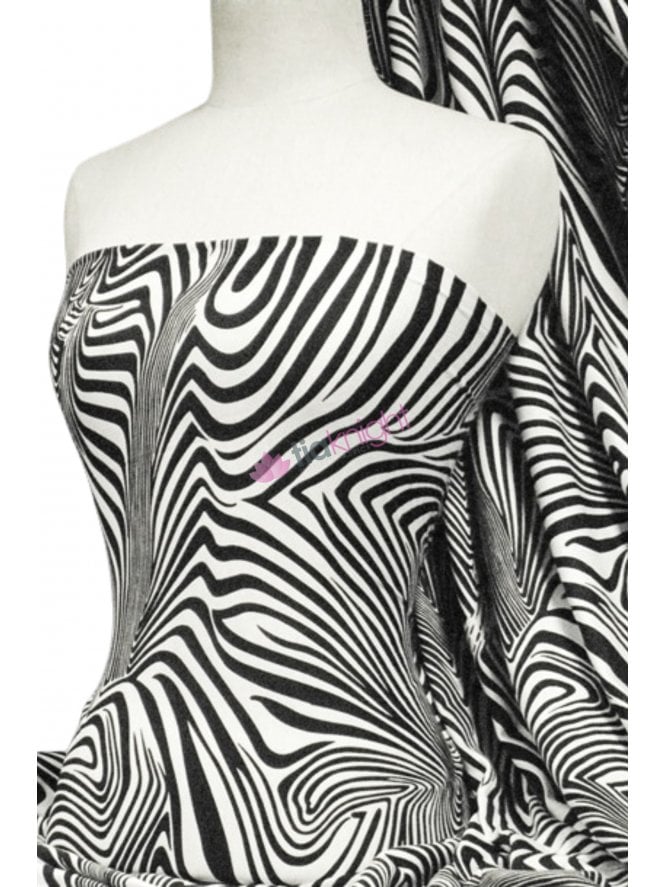 3 METRES Viscose Cotton Stretch Fabric- Black/White Zebra Q1104 BKWHT