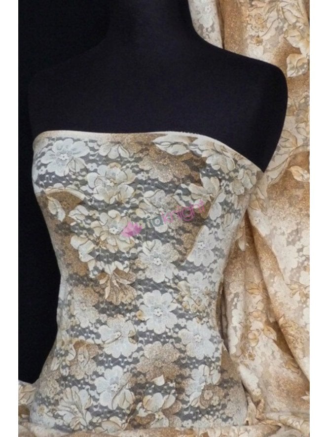 5 METRES Flower Antique Stretch Lace Fabric- Natural Stone Q504 STN