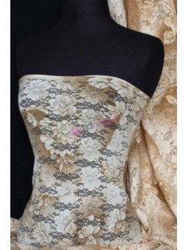 5 METRES Flower Antique Stretch Lace Fabric- Natural Stone Q504 STN
