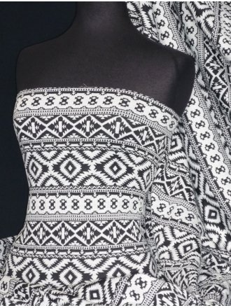 5 METRES Jacquard Medium Weight Stretch Double Layer Fabric- Black/White JQ03 BKWHT