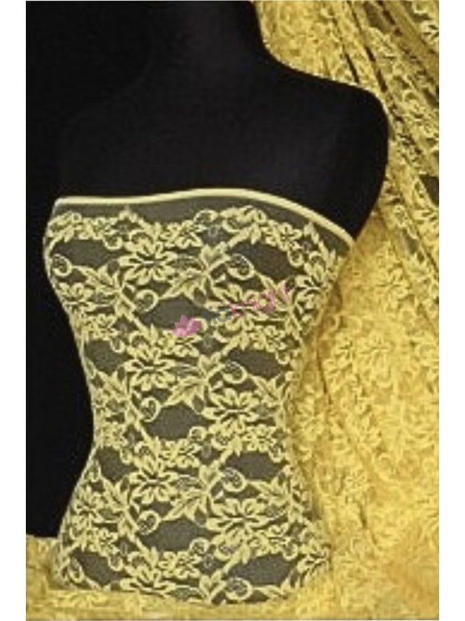 7.5 METRES Flower Stretch Lace Fabric- Bright Yellow Q743 BTYL