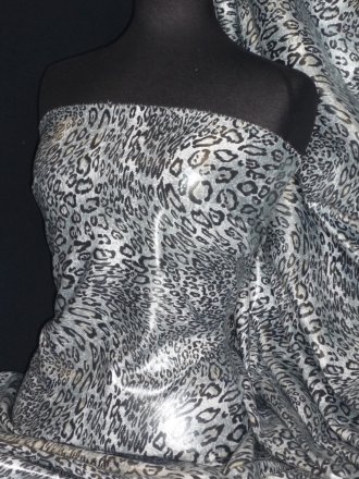 7 Metres Clearance Leatherette Leopard PVC Leather Look Material- Grey/Black Q1304 GRBK