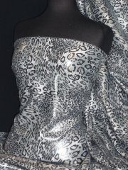 7 Metres Clearance Leatherette Leopard PVC Leather Look Material- Grey/Black Q1304 GRBK