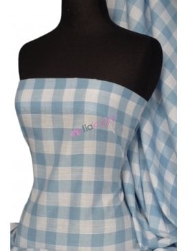 7 METRES Clearance Poly Cotton Material- Pale Blue Gingham Q561 PBLWHT