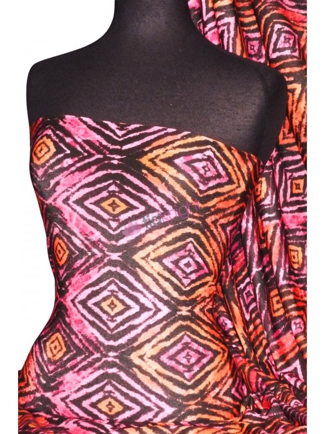 7 METRES Clearance Viscose Cotton Stretch Fabric- Lisa Sunset Diamond