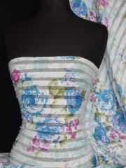 9.5 METRES Damask Rose Frilly Semi Sheer Material Fabric- Blue Q142 BL