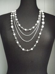 Antique Silver/White Beaded Chain Necklace