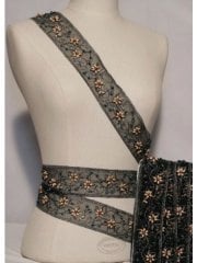 Beaded Flower Embellished Mesh Trimming- Black SY89 BK