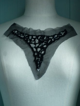 Beaded Sequin Silver Neck Piece- Black EM149 BKSLV
