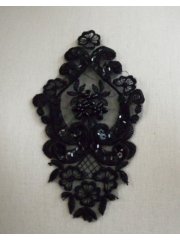 Beaded Sequins Applique- Black EM143 BK