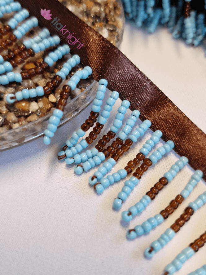 Beaded Tassel Fringe Trim Decoration- Brown/ Blue TS32 BRBL