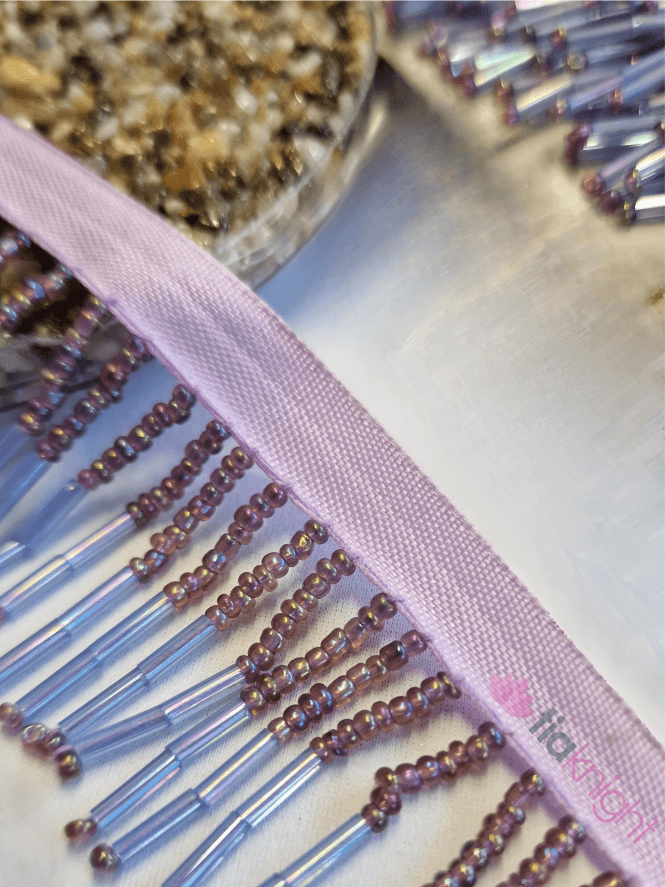 Beaded Tassel Fringe Trim Decoration- Violet