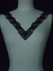 Black Beaded Floral Lace V-Neck Piece