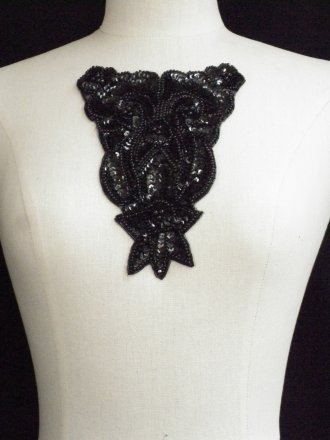 Black Beaded Sequin Neck Appliqué