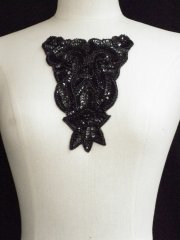 Black Beaded Sequin Neck Appliqué