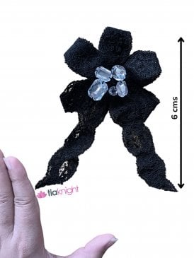 Black Flower Diamante Cluster Lace Tie Hair Fashion Accessory