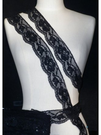 Black Flower Sequin Lace Trim